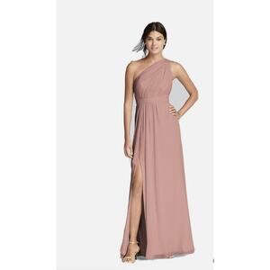 David's Bridal Ballet Pink Crinkle Chiffon One Shoulder Bridesmaid Maxi Dress 6